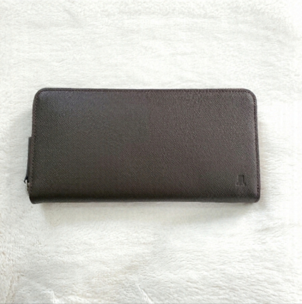 Authentic LANVIN COLLECTION Brown Saffiano Leather Zip Around Long Wallet